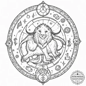 Tattoo design a zodiac animal guarding an anc... - эскиз тату (№1751705535_0, 05.07.2025 08:52) — tattoo-photo.ru