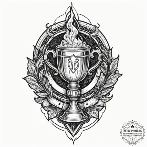 Tattoo design a stylized trophy cup with a un... - эскиз тату (№1751707408_0, 05.07.2025 09:23) — tattoo-photo.ru