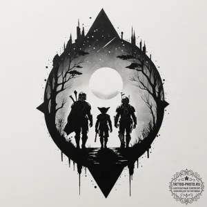 14. graphic art of the mandalorian and grogu... - эскиз тату (№1751708238_0, 05.07.2025 09:37) — tattoo-photo.ru