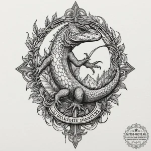 Lizard, ink illustration for tattoo, detailed... - эскиз тату (№1751708579_0, 05.07.2025 09:42) — tattoo-photo.ru