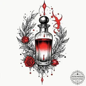 Tattoo design a stylized mana potion with a m... - эскиз тату (№1751709521_0, 05.07.2025 09:58) — tattoo-photo.ru