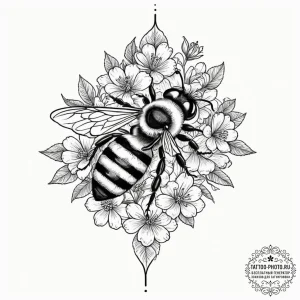 Tattoo sketch a delicate bee buzzing around a... - эскиз тату (№1751709594_0, 05.07.2025 09:59) — tattoo-photo.ru