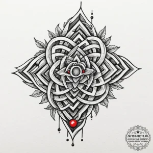 Tattoo design a single, stylized leaf with a... - эскиз тату (№1751709978_0, 05.07.2025 10:06) — tattoo-photo.ru