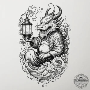 Dwarf miner with a lantern, tattoo flash shee... - эскиз тату (№1751713223_0, 05.07.2025 11:00) — tattoo-photo.ru