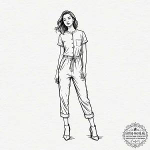 A minimalist tattoo of a single, red jumpsuit... - эскиз тату (№1751713568_0, 05.07.2025 11:06) — tattoo-photo.ru