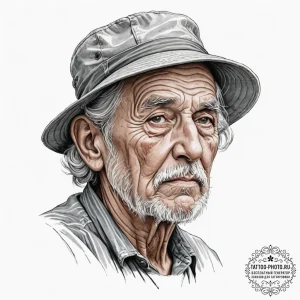 A hyperrealistic portrait of an elderly fishe... - эскиз тату (№1751713653_0, 05.07.2025 11:07) — tattoo-photo.ru