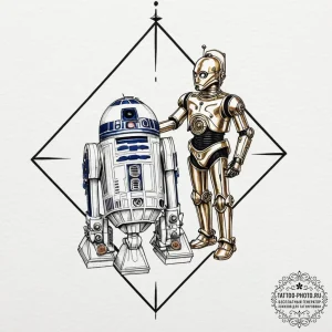 21. a watercolor sketch of r2-d2 and c-3po, b... - эскиз тату (№1751713828_0, 05.07.2025 11:10) — tattoo-photo.ru