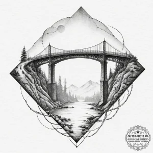 Tattoo design a bridge being constructed from... - эскиз тату (№1751715101_0, 05.07.2025 11:31) — tattoo-photo.ru