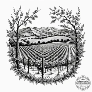 A vineyard in napa valley during the autumn h... - эскиз тату (№1751715870_0, 05.07.2025 11:44) — tattoo-photo.ru