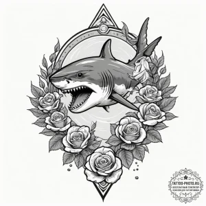 A great white shark breaching the water, capt... - эскиз тату (№1751716126_0, 05.07.2025 11:48) — tattoo-photo.ru