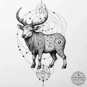 Tattoo sketch a blackwork outline of a zodiac... - эскиз тату (№1751716540_0, 05.07.2025 11:55) — tattoo-photo.ru