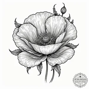 Tattoo sketch a single poppy in bloom its pet... - эскиз тату (№1751720727_0, 05.07.2025 13:05) — tattoo-photo.ru