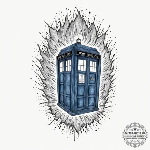 A watercolor tattoo of the tardis exploding,... - эскиз тату (№1751720984_0, 05.07.2025 13:09) — tattoo-photo.ru