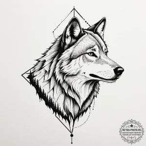 A wolf silhouette filled with a mountain rang... - эскиз тату (№1751721329_0, 05.07.2025 13:15) — tattoo-photo.ru