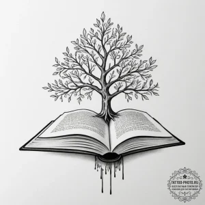 A tree growing out of an open book, tattoo sk... - эскиз тату (№1751721415_0, 05.07.2025 13:16) — tattoo-photo.ru