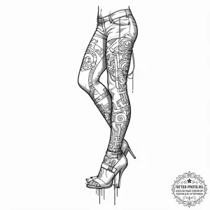 Tattoo design for a leg, a glitch art design,... - эскиз тату (№1751722266_0, 05.07.2025 13:31) — tattoo-photo.ru