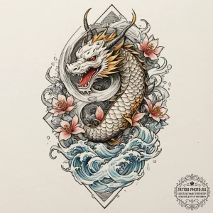 Tattoo design for a leg, a wave of vibrant wa... - эскиз тату (№1751723047_0, 05.07.2025 13:44) — tattoo-photo.ru