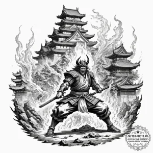 Tattoo design for a thigh, an epic battle sce... - эскиз тату (№1751723476_0, 05.07.2025 13:51) — tattoo-photo.ru