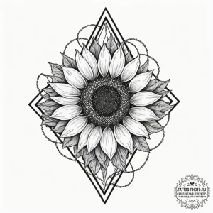 Tattoo design for an arm, a sunflower, its pe... - эскиз тату (№1751731095_0, 05.07.2025 15:58) — tattoo-photo.ru