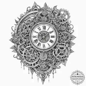 Tattoo design for shoulder, a clock mechanism... - эскиз тату (№1751731537_0, 05.07.2025 16:05) — tattoo-photo.ru