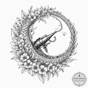 Tiny tattoo design, a tiny gramophone, its ho... - эскиз тату (№1751731626_0, 05.07.2025 16:07) — tattoo-photo.ru