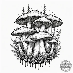 Tattoo design for shoulder, a mushroom forest... - эскиз тату (№1751731983_0, 05.07.2025 16:13) — tattoo-photo.ru