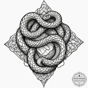 Tiny tattoo design, a snake, coiled into a ti... - эскиз тату (№1751732070_0, 05.07.2025 16:14) — tattoo-photo.ru
