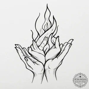 Tiny tattoo design, two hands, cupping a tiny... - эскиз тату (№1751732333_0, 05.07.2025 16:18) — tattoo-photo.ru