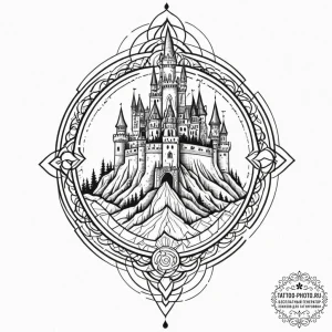 Tiny tattoo design, a castle, but it's balanc... - эскиз тату (№1751733410_0, 05.07.2025 16:36) — tattoo-photo.ru