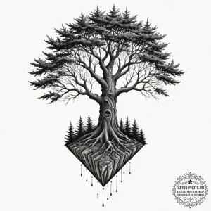 Tattoo design for shoulder, a peaceful forest... - эскиз тату (№1751741585_0, 05.07.2025 18:53) — tattoo-photo.ru