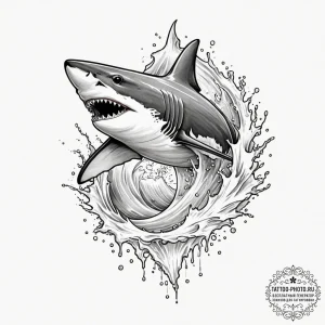 Tattoo design for shoulder, a shark, mid-leap... - эскиз тату (№1751743514_0, 05.07.2025 19:25) — tattoo-photo.ru