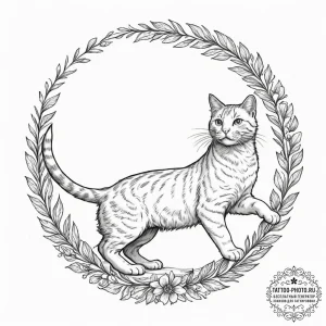 Tattoo design for an ankle, a cat chasing its... - эскиз тату (№1751743601_0, 05.07.2025 19:26) — tattoo-photo.ru