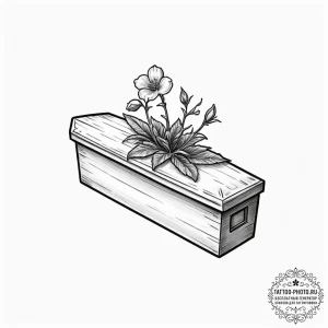 Tiny tattoo design, a tiny coffin, with a sin... - эскиз тату (№1751744217_0, 05.07.2025 19:36) — tattoo-photo.ru