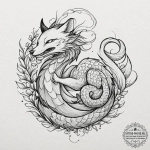 Tattoo design for shoulder, a fox, curled up... - эскиз тату (№1751747013_0, 05.07.2025 20:23) — tattoo-photo.ru