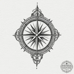 Tattoo design for a foot, a detailed compass... - эскиз тату (№1751747265_0, 05.07.2025 20:27) — tattoo-photo.ru