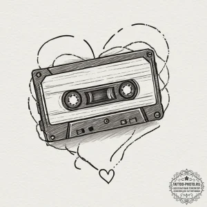 Tiny tattoo design, a tiny cassette tape, wit... - эскиз тату (№1751747435_0, 05.07.2025 20:30) — tattoo-photo.ru