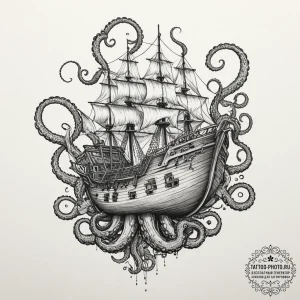Tattoo design for a thigh, a large kraken, it... - эскиз тату (№1751747520_0, 05.07.2025 20:32) — tattoo-photo.ru