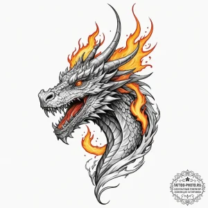 Tattoo design for a calf, a dragon's head, br... - эскиз тату (№1751748446_0, 05.07.2025 20:47) — tattoo-photo.ru