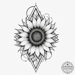 Tattoo design for an arm, a sunflower, its pe... - эскиз тату (№1751748785_0, 05.07.2025 20:53) — tattoo-photo.ru