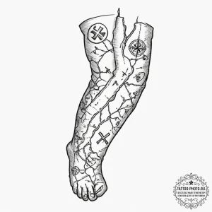 Tattoo design for a leg, a treasure map, wher... - эскиз тату (№1751749123_0, 05.07.2025 20:58) — tattoo-photo.ru