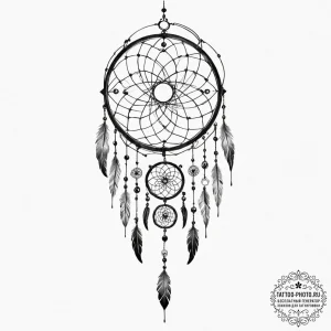 Tattoo design for a thigh, a large dreamcatch... - эскиз тату (№1751749714_0, 05.07.2025 21:08) — tattoo-photo.ru