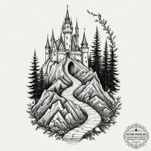 Tattoo design for a leg, a storybook tale, st... - эскиз тату (№1751749798_0, 05.07.2025 21:09) — tattoo-photo.ru