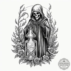 Tattoo design for an arm, a vintage apothecar... - эскиз тату (№1751750903_0, 05.07.2025 21:28) — tattoo-photo.ru