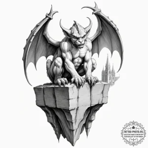 Tattoo design for a calf, a gargoyle, perched... - эскиз тату (№1751750989_0, 05.07.2025 21:29) — tattoo-photo.ru