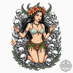 Tattoo design for shoulder, a hula girl, but... - эскиз тату (№1751751582_0, 05.07.2025 21:39) — tattoo-photo.ru