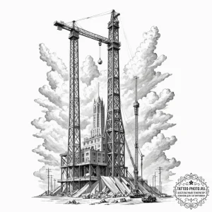 Tattoo design for a leg, a skyscraper under c... - эскиз тату (№1751751836_0, 05.07.2025 21:43) — tattoo-photo.ru