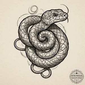 Tattoo design for a shin, a rattlesnake, coil... - эскиз тату (№1751752005_0, 05.07.2025 21:46) — tattoo-photo.ru