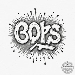 Tiny tattoo design, the word "oops" in a shak... - эскиз тату (№1751752929_0, 05.07.2025 22:02) — tattoo-photo.ru