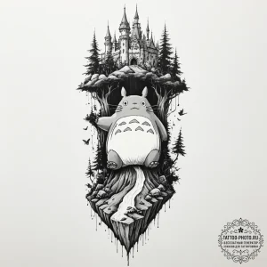 Tattoo design for a leg, a ghibli-themed slee... - эскиз тату (№1751754372_0, 05.07.2025 22:26) — tattoo-photo.ru