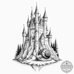 Tiny tattoo design, a castle, but it's balanc... - эскиз тату (№1751754627_0, 05.07.2025 22:30) — tattoo-photo.ru